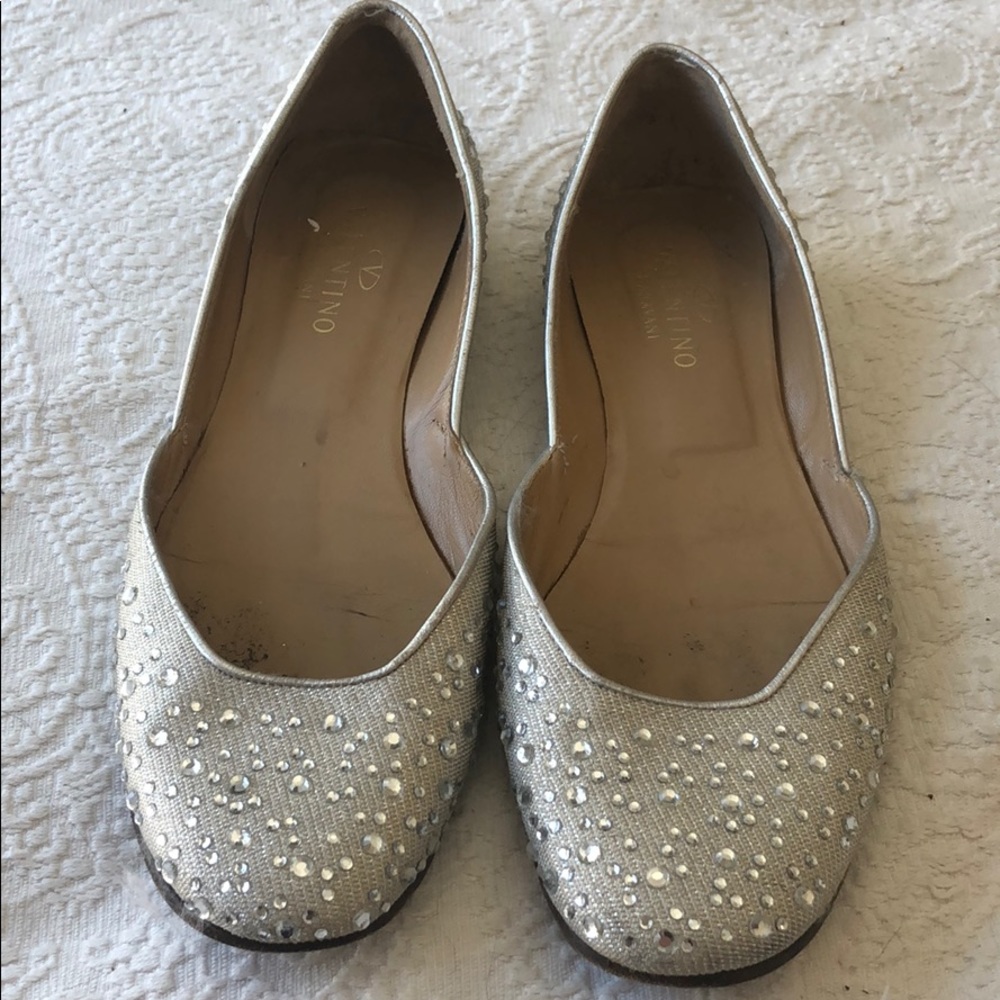 Valentino Silver Jewel Covered Flat size 39.